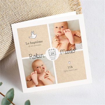 Faire-part de baptême pictos jumeaux magnet