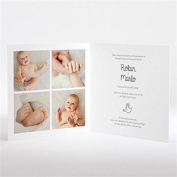 Faire-part de baptême pictos jumeaux - Intérieur du faire-part