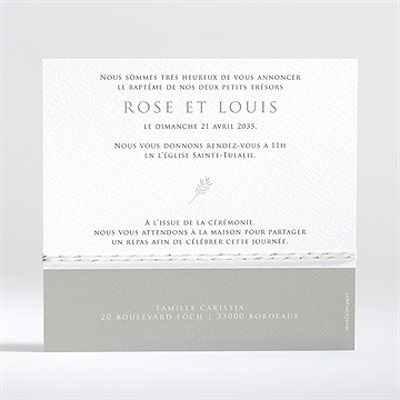 Faire-part de baptême petits jumeaux - Dos du faire-part