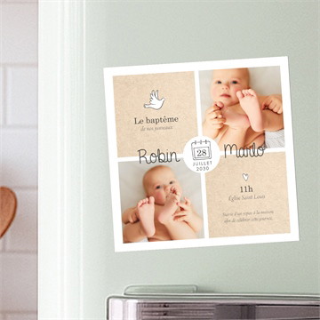 Faire-part de baptême pictos jumeaux magnet