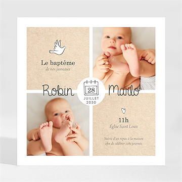Faire-part de baptême pictos jumeaux magnet - Mise en situation