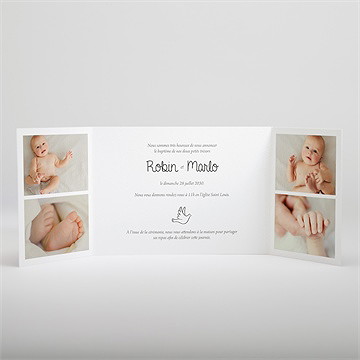 Faire-part de baptême pictos jumeaux 2 volets - Intérieur du faire-part