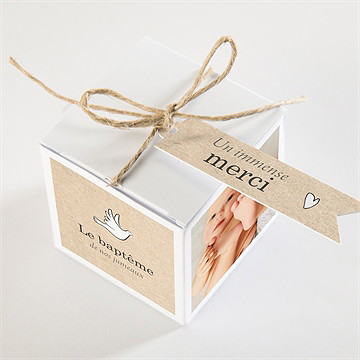 Boîte de dragées baptême pictos jumeaux - Dessus de la boîte