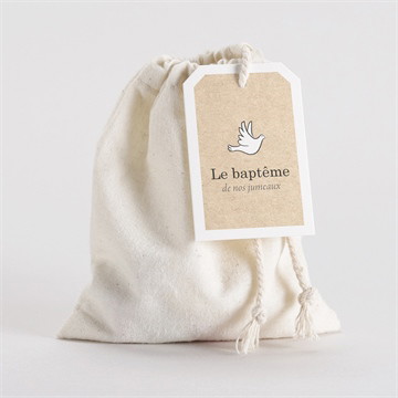 Pochon baptême pictos jumeaux magnet