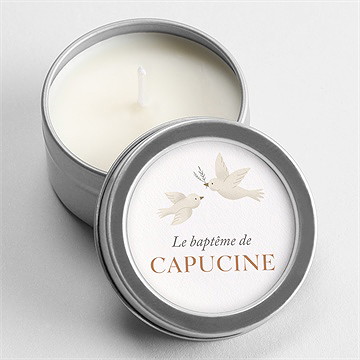 Bougie baptême douces colombes argent
