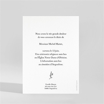 Faire-part décès gratitude - Dos du faire-part