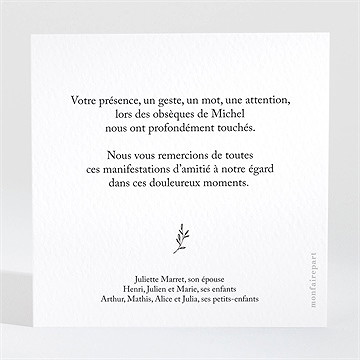 Remerciement décès gratitude carré - Dos du remerciement