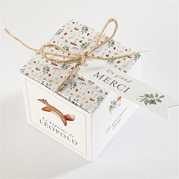 Boîte de dragées baptême renard en forêt - Dessus de la boîte