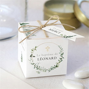 Boîte de dragées baptême l'eucalyptus