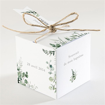 Boîte de dragées baptême l'eucalyptus - Dos de la boîte
