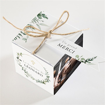 Boîte de dragées baptême l'eucalyptus - Dessus de la boîte