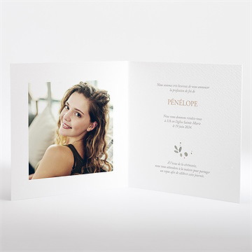 Faire-part profession de foi trésor carré plié - Intérieur du faire-part