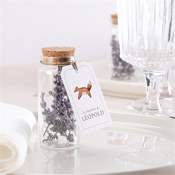 Mignonette baptême renard en forêt étiquette - Mise en situation