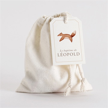 Pochon baptême renard en forêt gaufrage