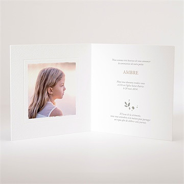 Faire-part communion beauté au naturel - Intérieur du faire-part