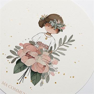 Faire-part communion beauté au naturel dorure - Détail du faire-part