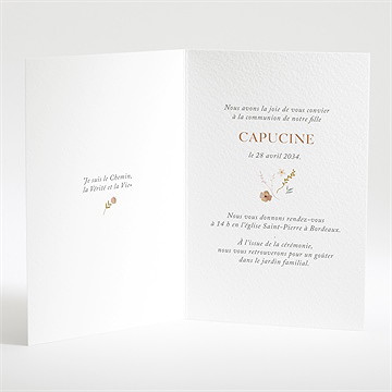 Faire-part communion belle colombe plié - Intérieur du faire-part