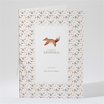 Livret de messe baptême renard en forêt gaufrage