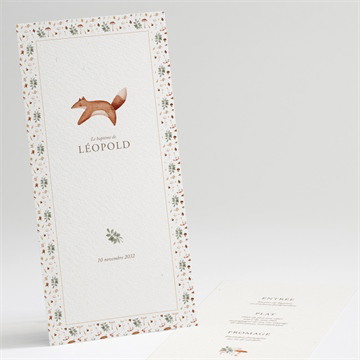 Menu baptême renard en forêt gaufrage