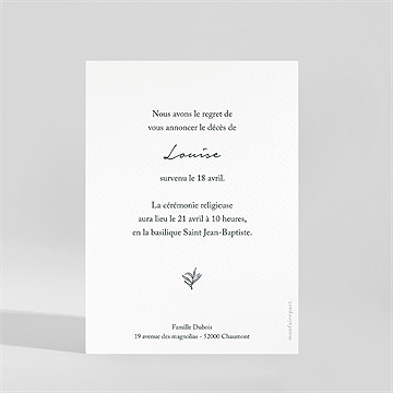 Faire-part décès sobre hommage - Dos du faire-part