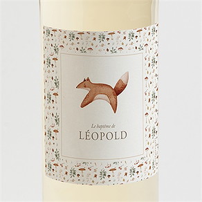 Etiquette de bouteille baptême renard en forêt