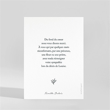 Remerciement décès sobre hommage - Dos de la carte