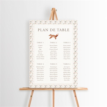 Plan de table baptême renard en forêt gaufrage