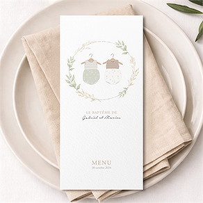 Menu baptême jumeaux body