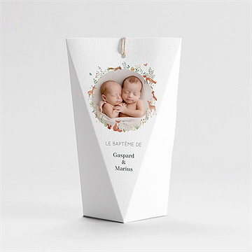 Boîte de dragées baptême forêt étui - Dos de la boîte