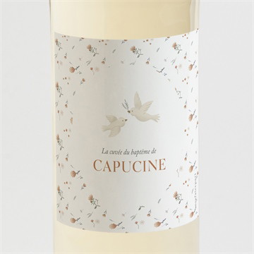Etiquette de bouteille baptême douces colombes