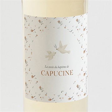 Etiquette de bouteille baptême douces colombes