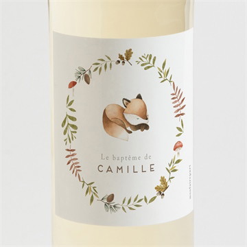Etiquette de bouteille baptême renardeau