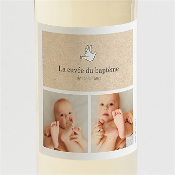 Etiquette de bouteille baptême pictos jumeaux