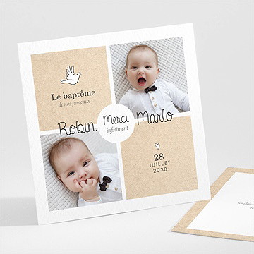 Remerciement baptême pictos jumeaux