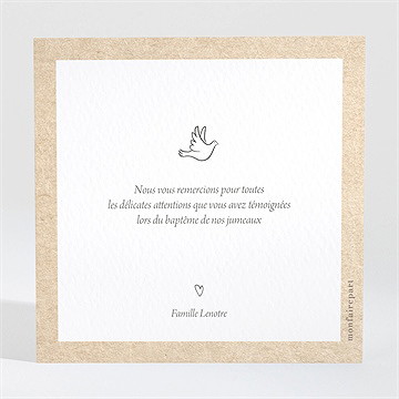 Remerciement baptême pictos jumeaux - Dos de la carte