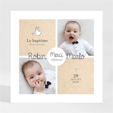 Remerciement baptême pictos jumeaux magnet