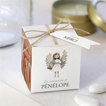 Boîte de dragées communion jolie bohème