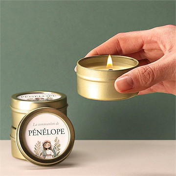 Bougie communion jolie bohème or - Bougie allumée