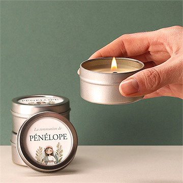Bougie communion jolie bohème argent - Bougie allumée