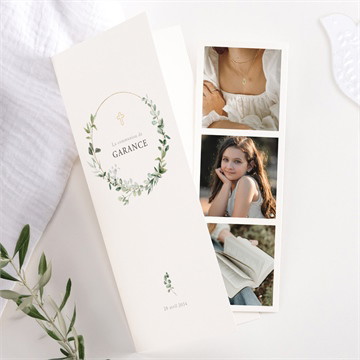 Faire-part communion gravée au coeur photomaton