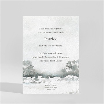 Faire-part décès paysage enneigé - Dos du faire-part