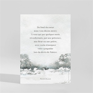 Remerciement décès paysage enneigé portrait - Dos de la carte