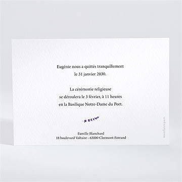 Faire-part décès souvenir de lavande - Dos du faire-part