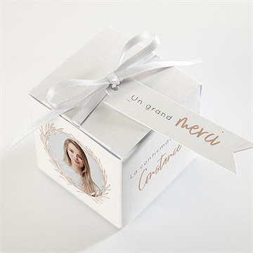 Boîte de dragées confirmation ecarlate - Dessus de la boîte