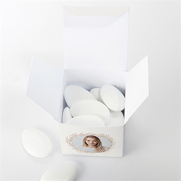 Boîte de dragées confirmation ecarlate - Intérieur de la boîte