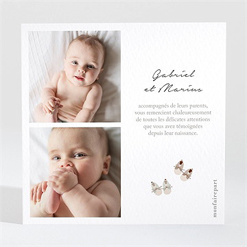 Remerciement naissance bodys jumeaux - Dos de la carte