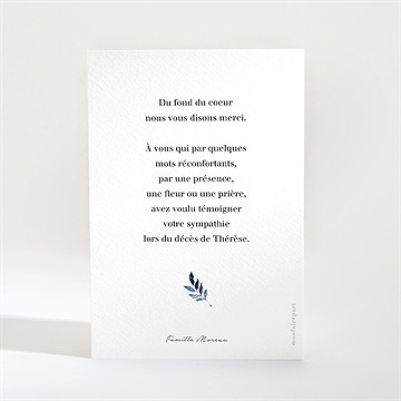 Remerciement décès fleur bleue - Dos de la carte