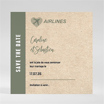 Save the Date mariage billet d'avion - Dos de la carte