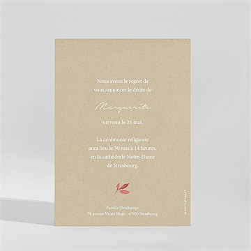 Faire-part décès fleurs automnales - Dos du faire-part