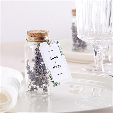 Mignonette mariage emeraude étiquette - Mise en situation